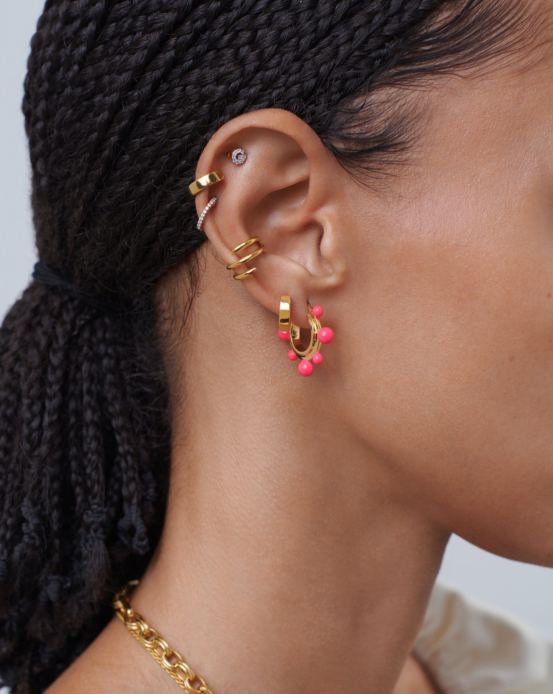 Good Vibes Neon Enamel Sphere Small Hoop Earrings | 18k Gold Plated/Hot Pink