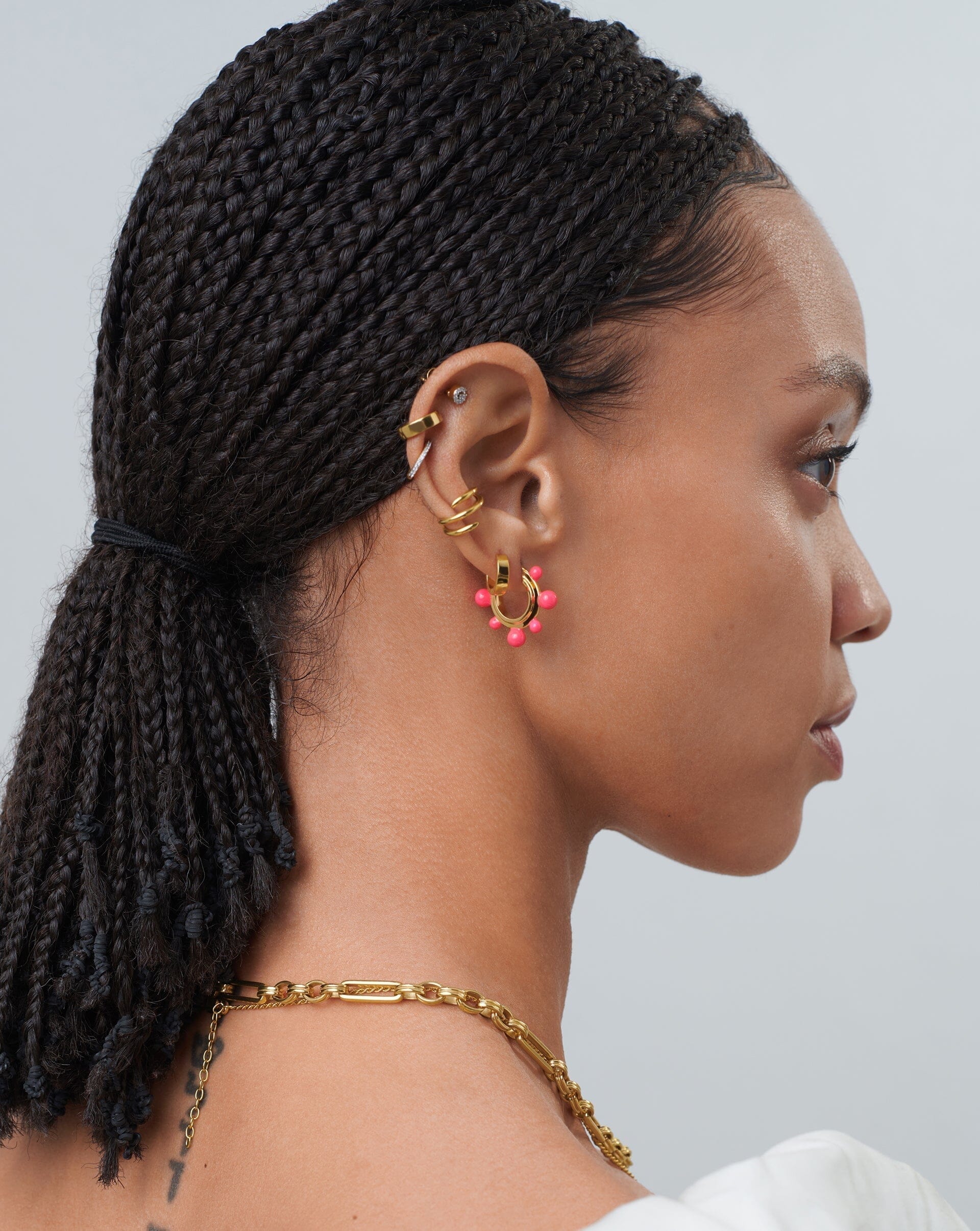 Good Vibes Neon Enamel Sphere Small Hoop Earrings | 18k Gold Plated/Hot Pink