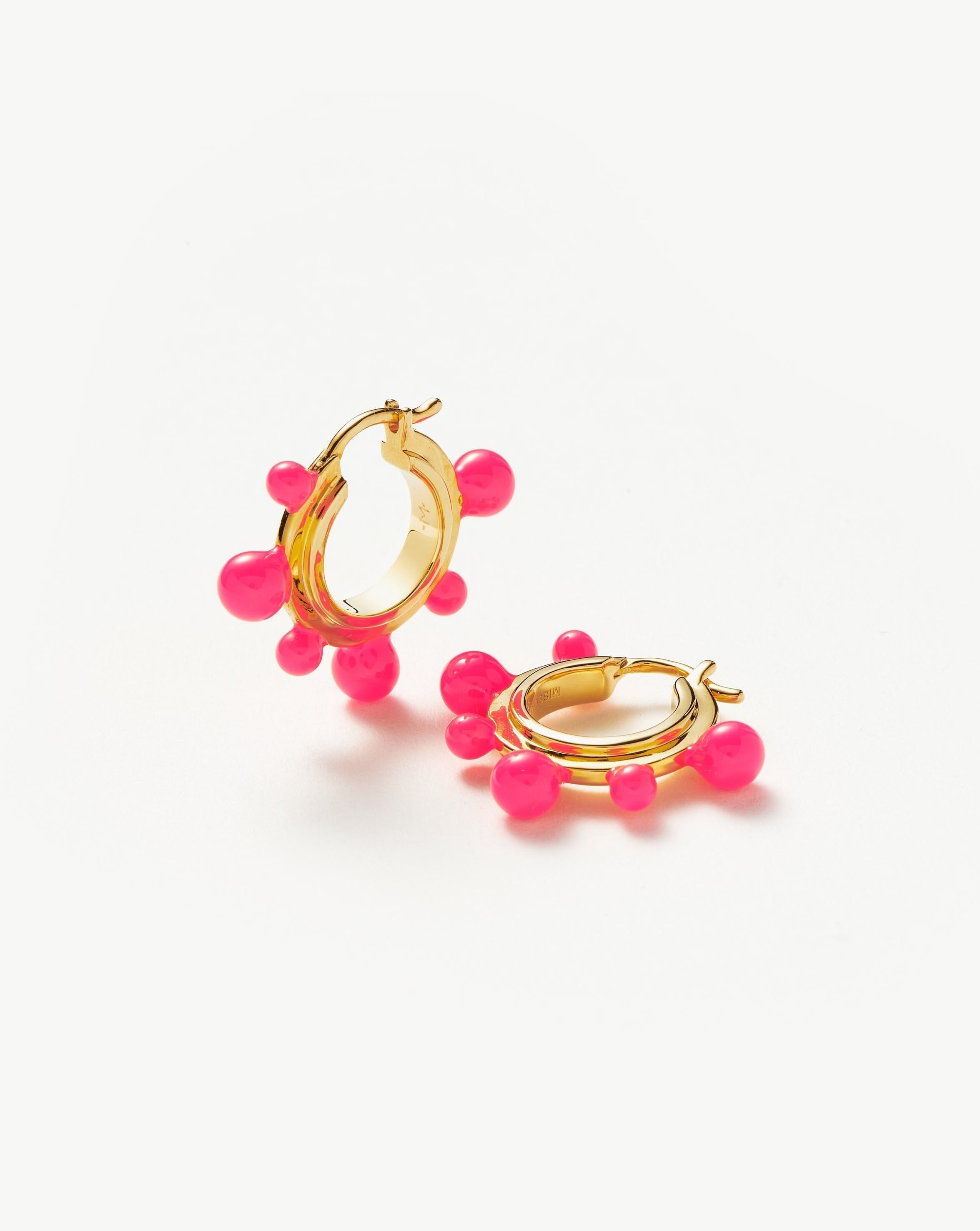 Good Vibes Neon Enamel Sphere Small Hoop Earrings | 18k Gold Plated/Hot Pink