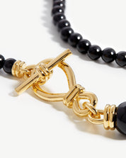 Graduated Sphere T-Bar Necklace | 18k Gold Plated/Black Onyx