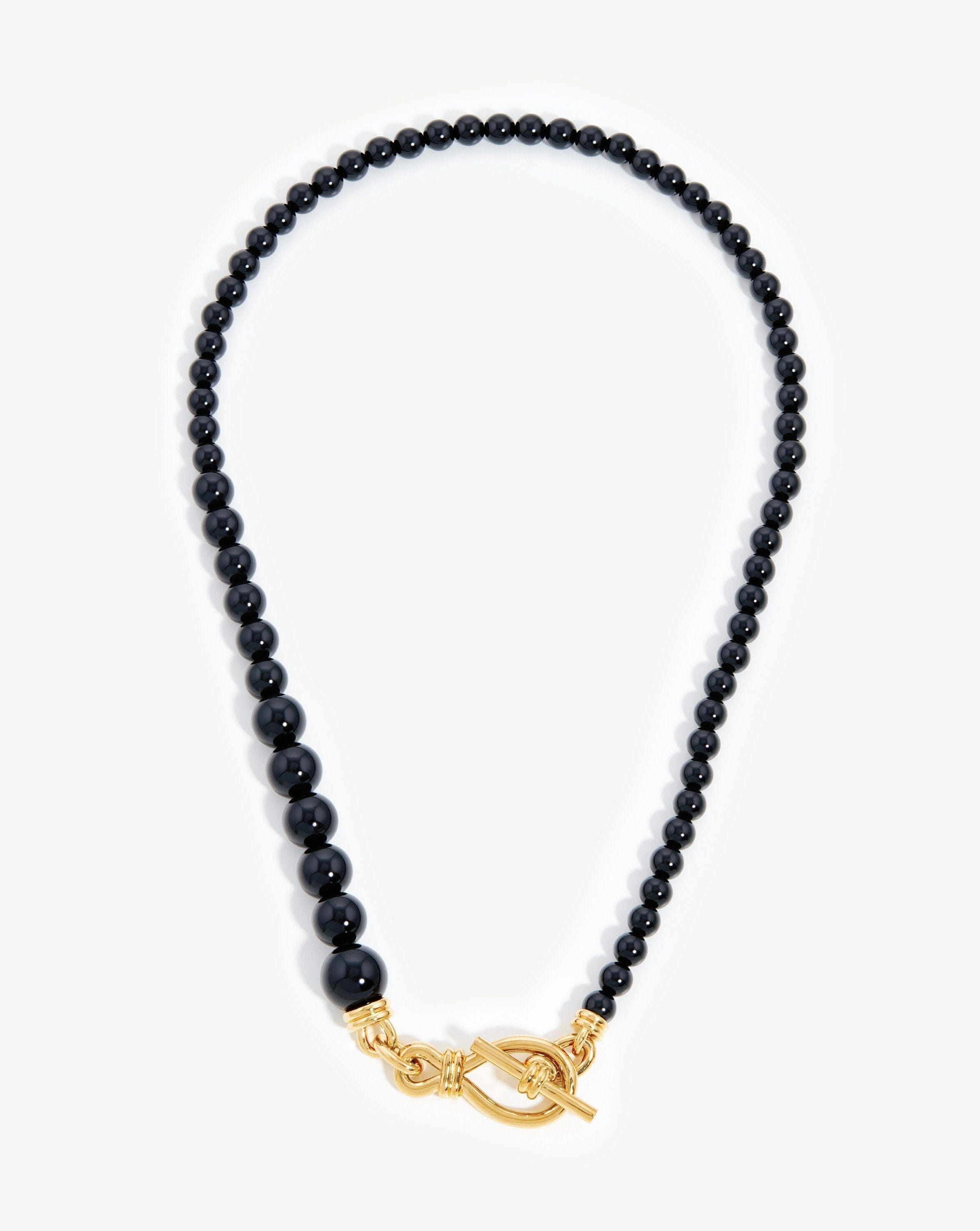 Graduated Sphere T-Bar Necklace | 18k Gold Plated/Black Onyx