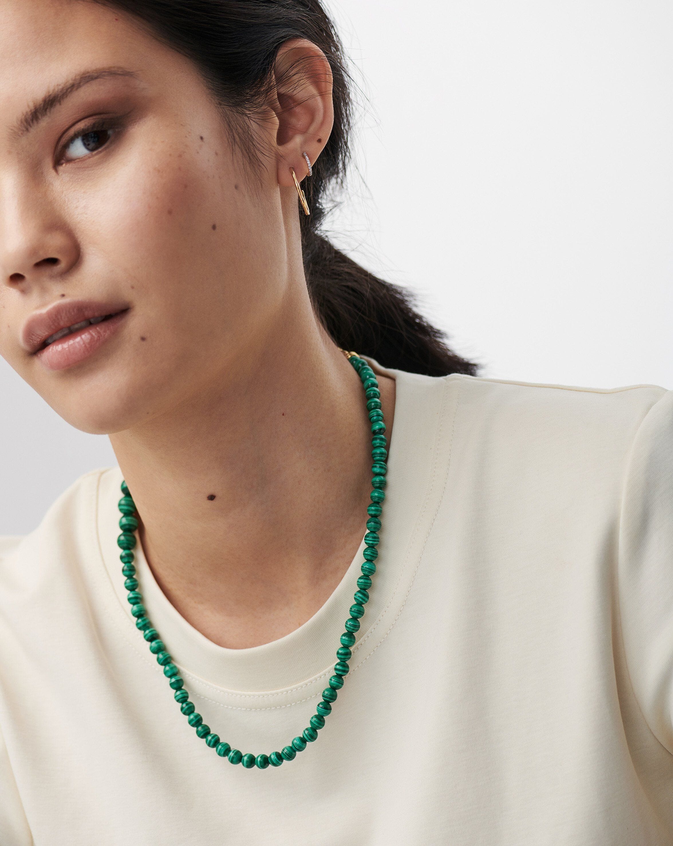 Graduated Sphere T-Bar Necklace | 18k Gold Plated/Malachite