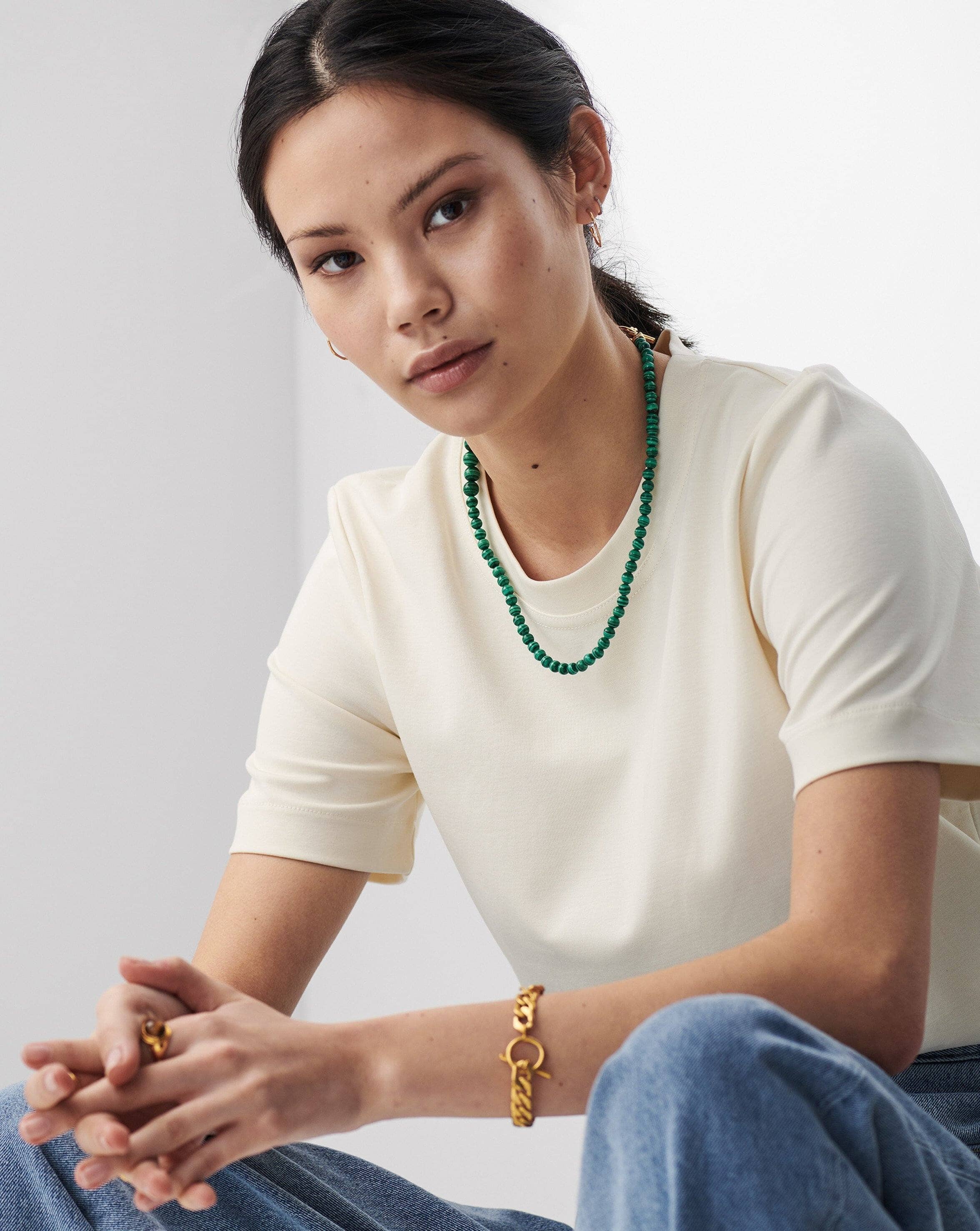 Graduated Sphere T-Bar Necklace | 18k Gold Plated/Malachite