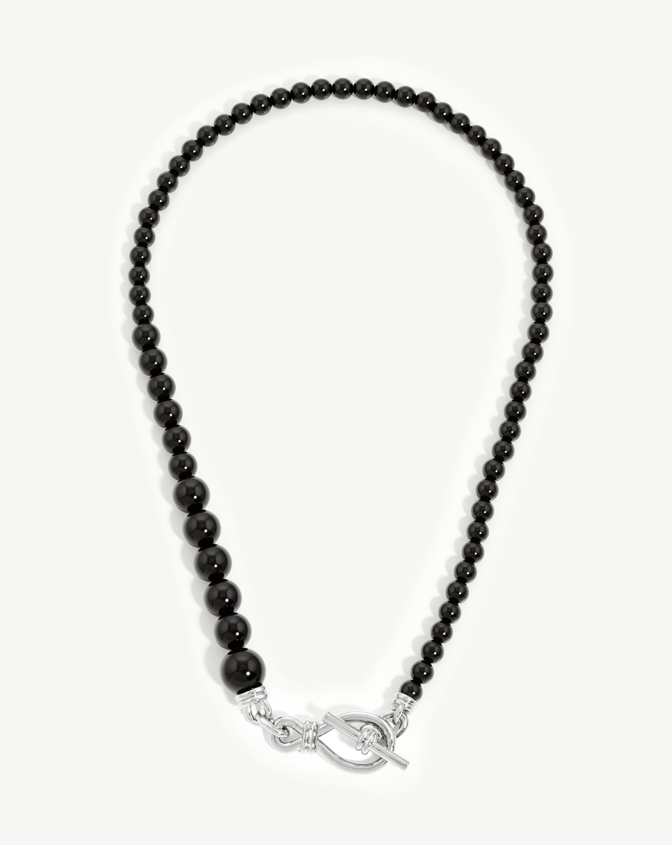 Graduated Sphere T-Bar Necklace | Silver Plated/Black Onyx