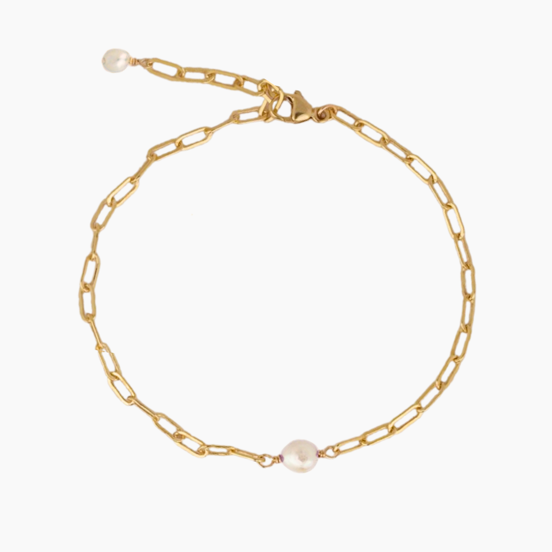 White Keshi Pearl Paperclip Bracelet