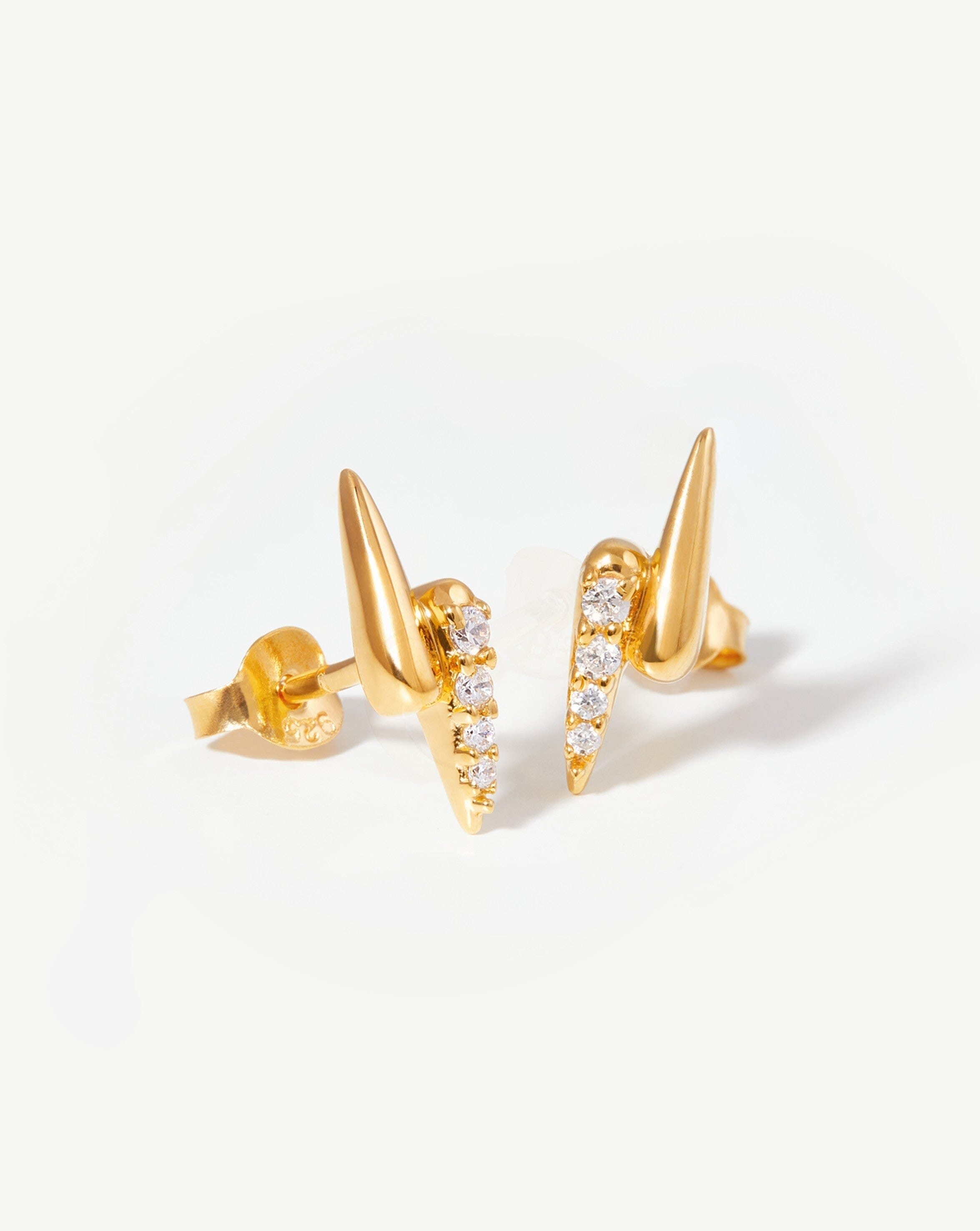 Half Pave Double Claw Stud Earrings