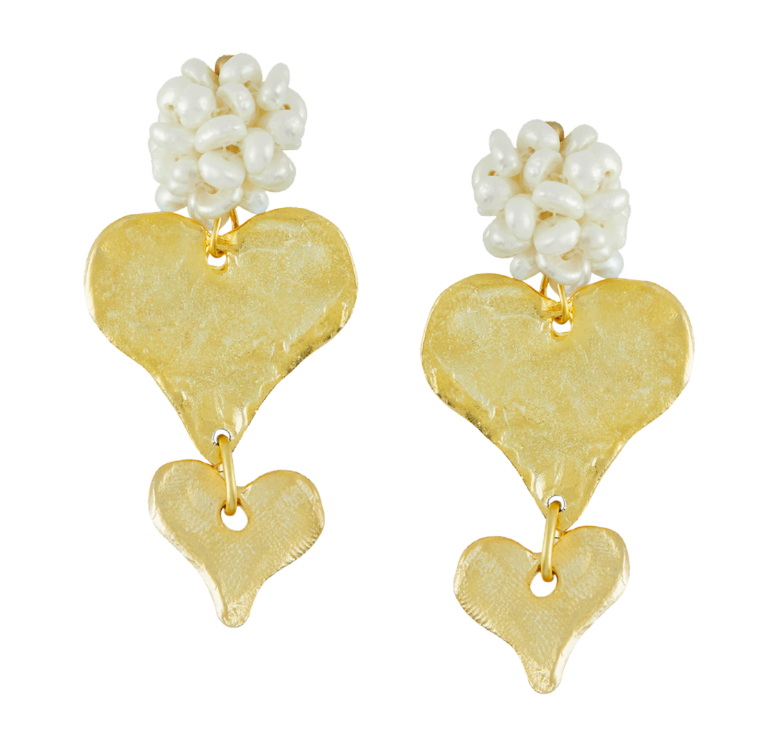 Pearl Cluster Heart Stack Earrings