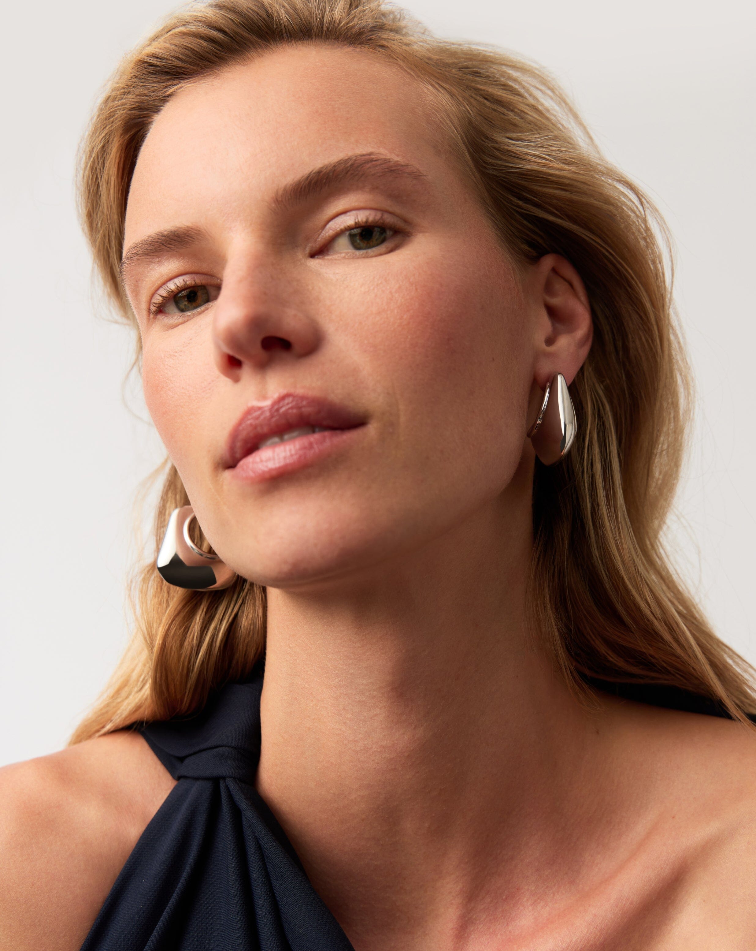 Hera Dome Large Hoop Earrings | Silver Plated