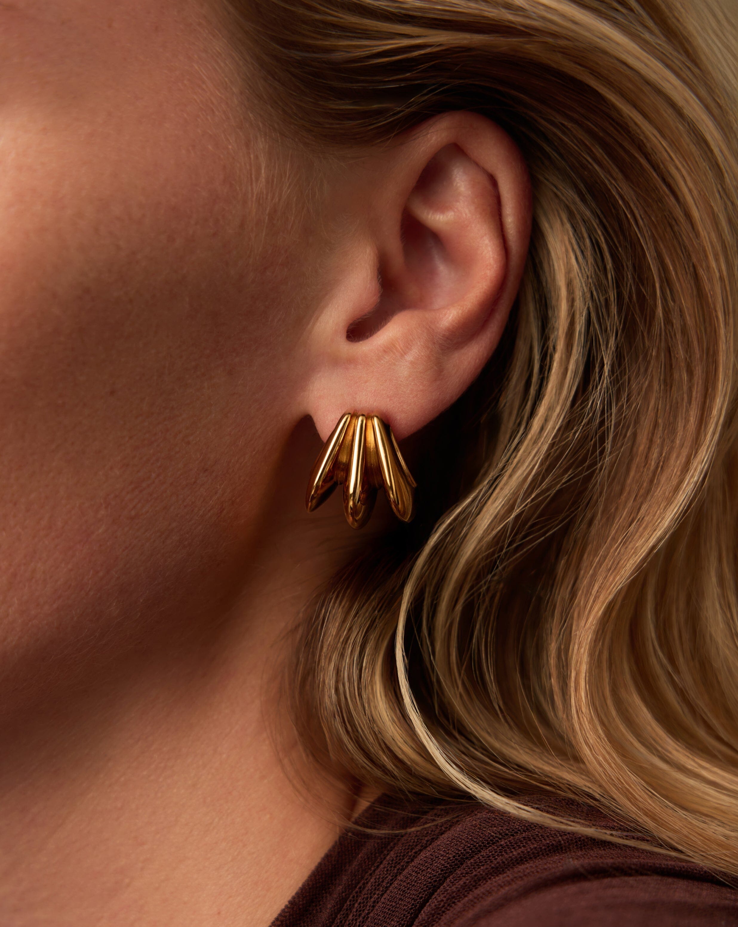 Hera Dome Triple Ridge Hoop Earrings | Gold Plated