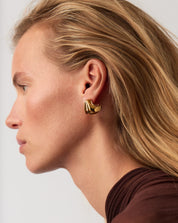 Hera Dome Triple Ridge Hoop Earrings | Gold Plated