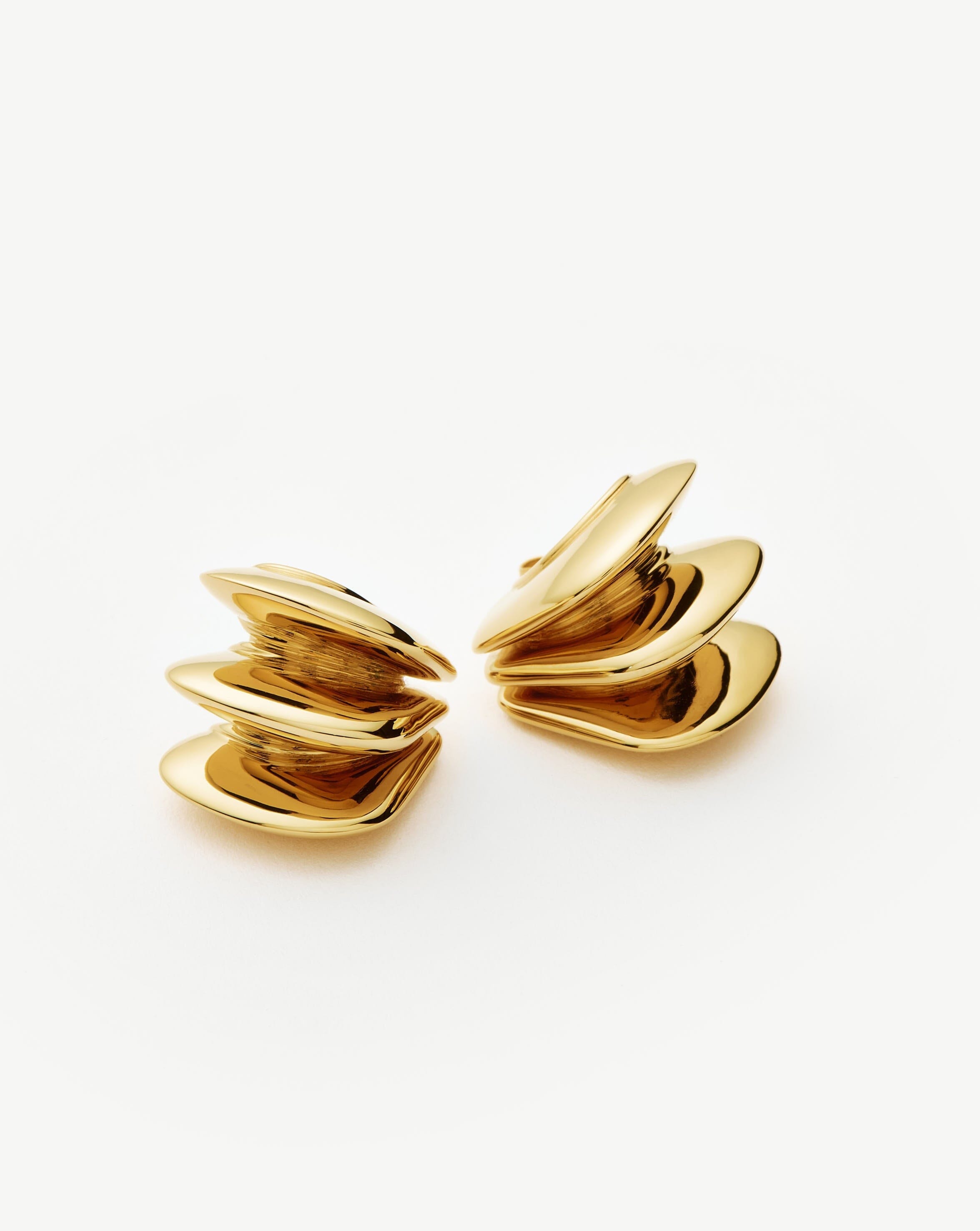 Hera Dome Triple Ridge Hoop Earrings | Gold Plated