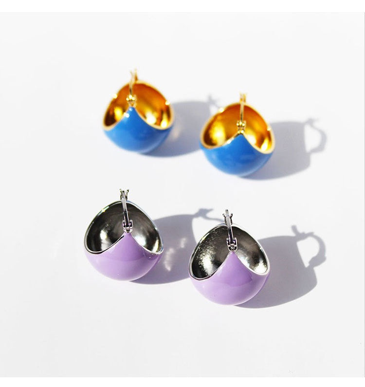 Color Enamel Round Disco Ball Hoop Stud Gold Earrings