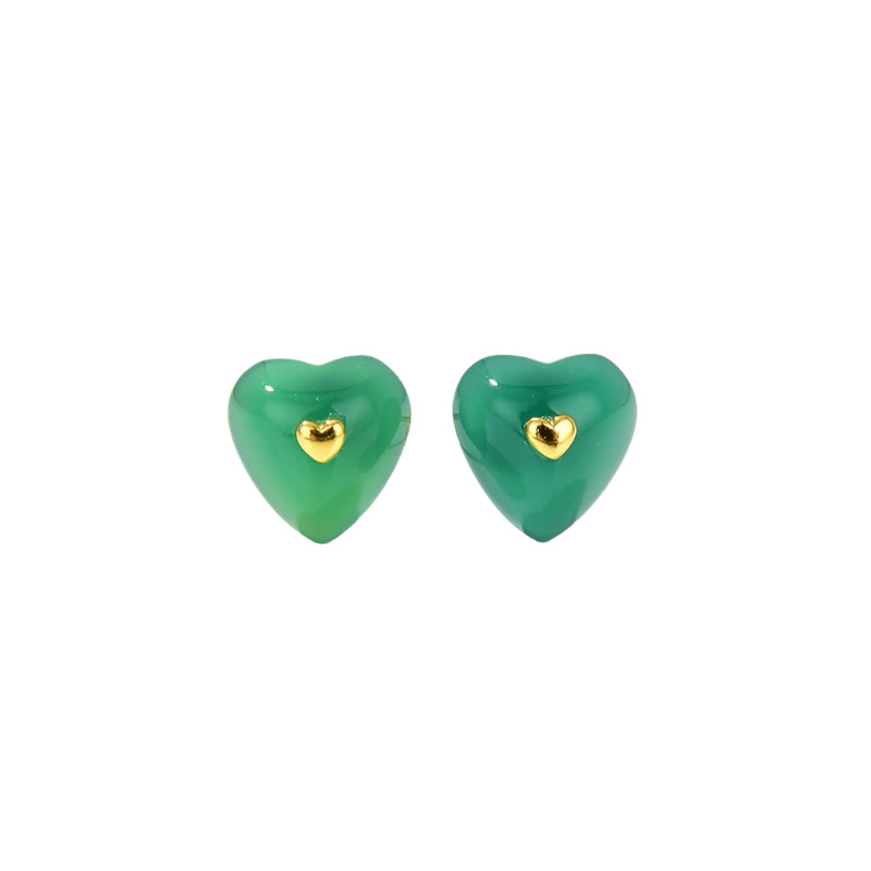 Green Agate Heart Pendant Necklace and Earrings (Purchase Individually)