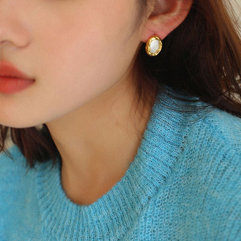 Mother of Pearl Shell Gold Earrings