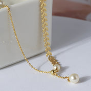 Gold Laurel Leaf Pearl Drop Necklace