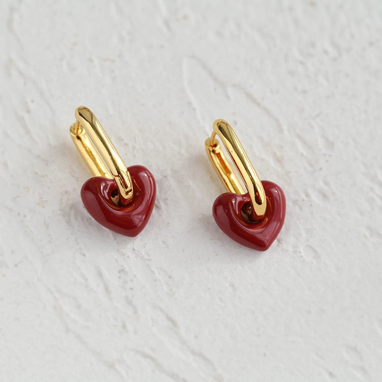 Enamel Glaze Heart Earrings