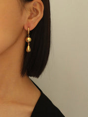 Teardrop Gold Ball Drop Hoop Earrings