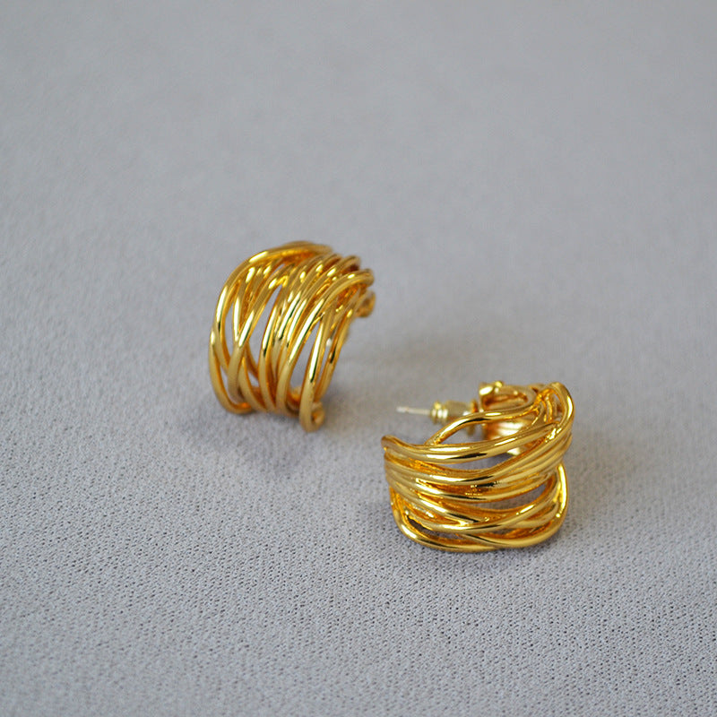 Multilayered Golden Strand Earrings