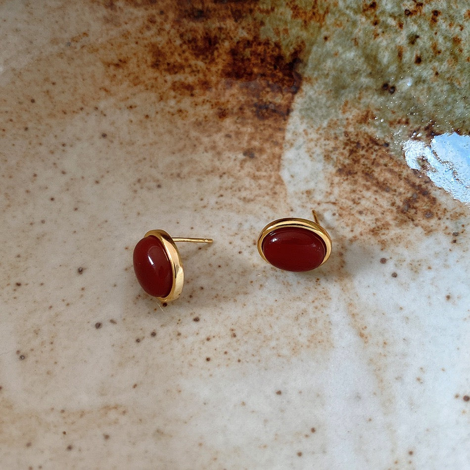 Red Onyx Earring Gold Vermeil