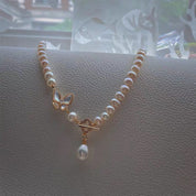 Butterfly Pendant Freshwater Pearl Strand Necklace