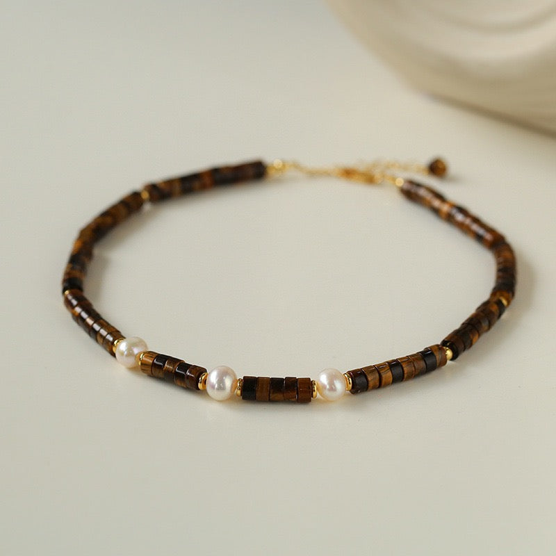 Tiger's Eye Gemstone Pearl Necklace