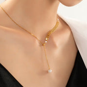 Gold Laurel Leaf Pearl Drop Necklace