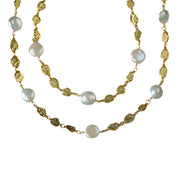 Elegant Irregular Gold Coin & Pearl Drop Necklace