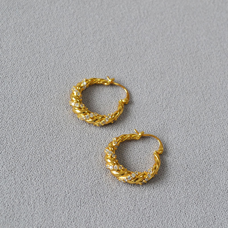 Twisted CZ Gold Earrings