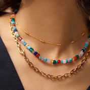 Blue Multi-gems stitching chain colorful necklace and bracelet ( Purchase Individually)