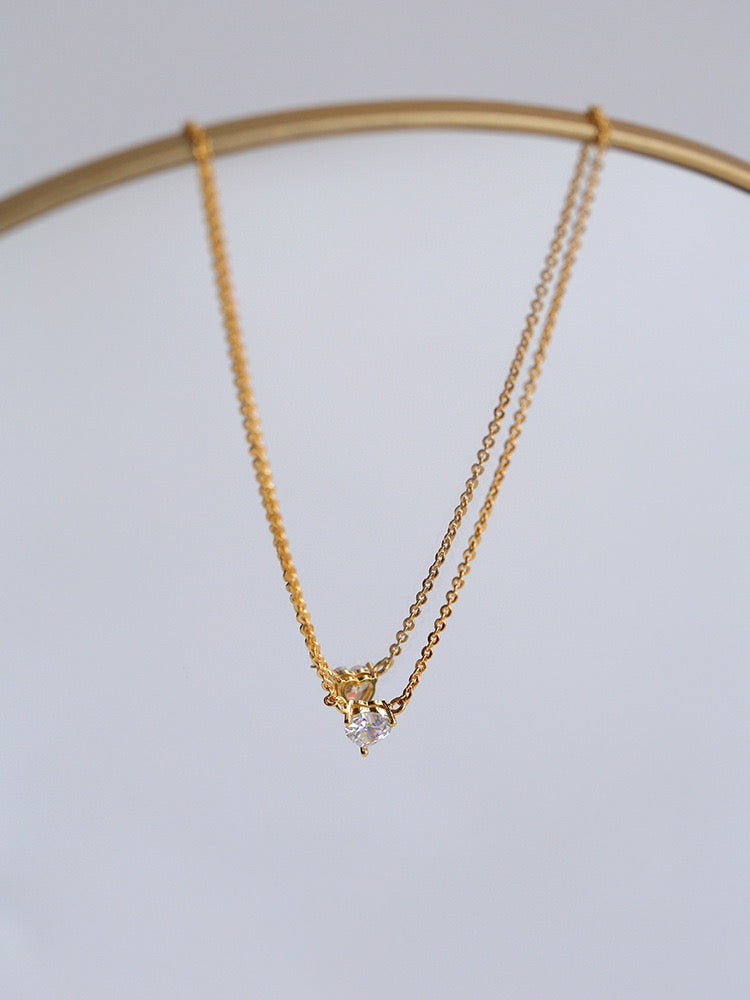 Layered Shine Heart CZ Cuba Chain Necklaces