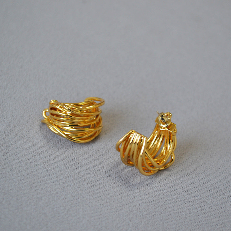 Multilayered Golden Strand Earrings