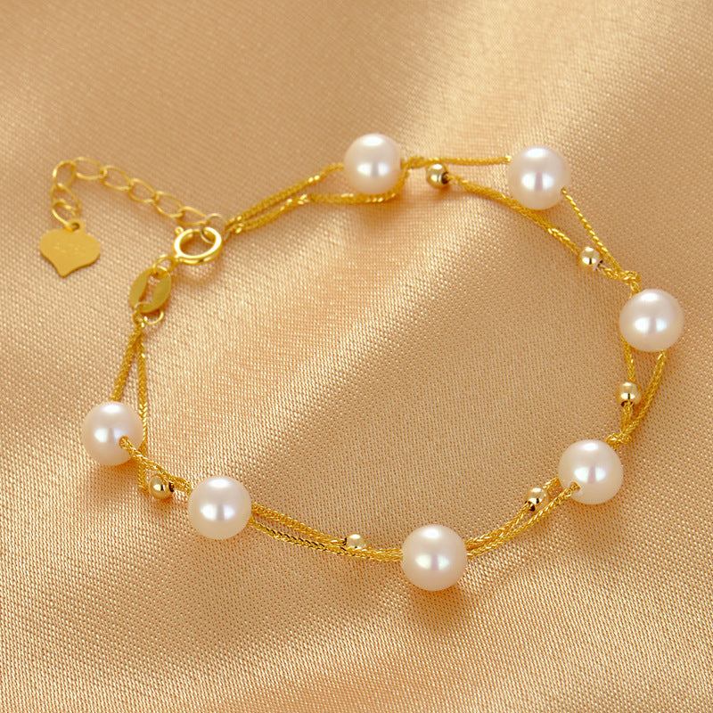 Layered Freshwater Pearl Bracelet 14K Yellow Gold