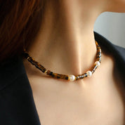 Tiger's Eye Gemstone Pearl Necklace