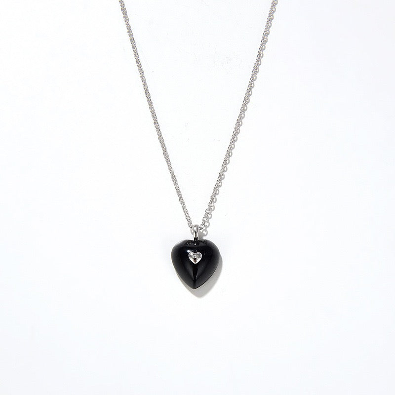 Black Agate Heart Necklace Earrings (Purchase Individually)