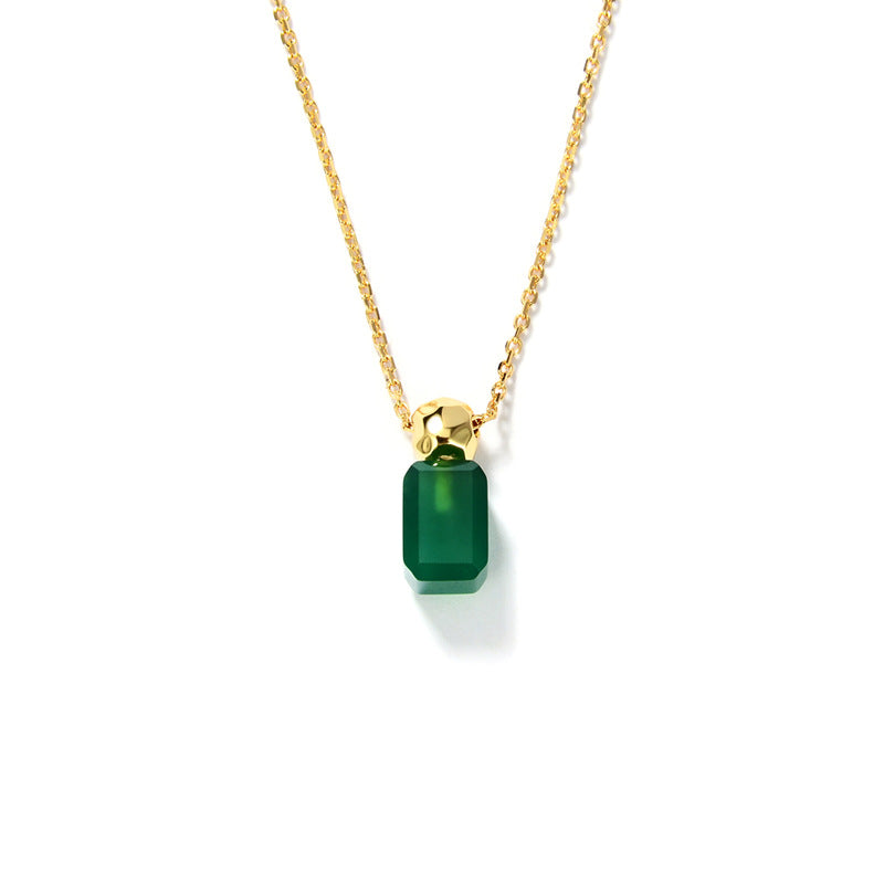 Green Agate Necklace Gold Vermeil