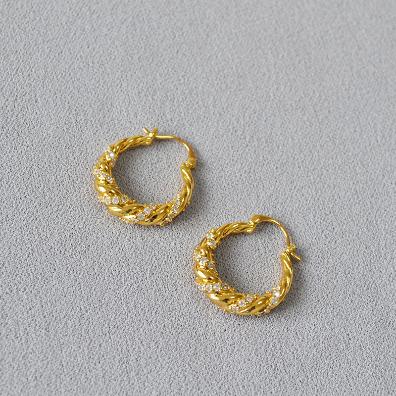 Twisted CZ Gold Earrings