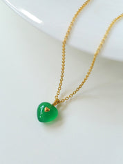 Green Agate Heart Pendant Necklace and Earrings (Purchase Individually)