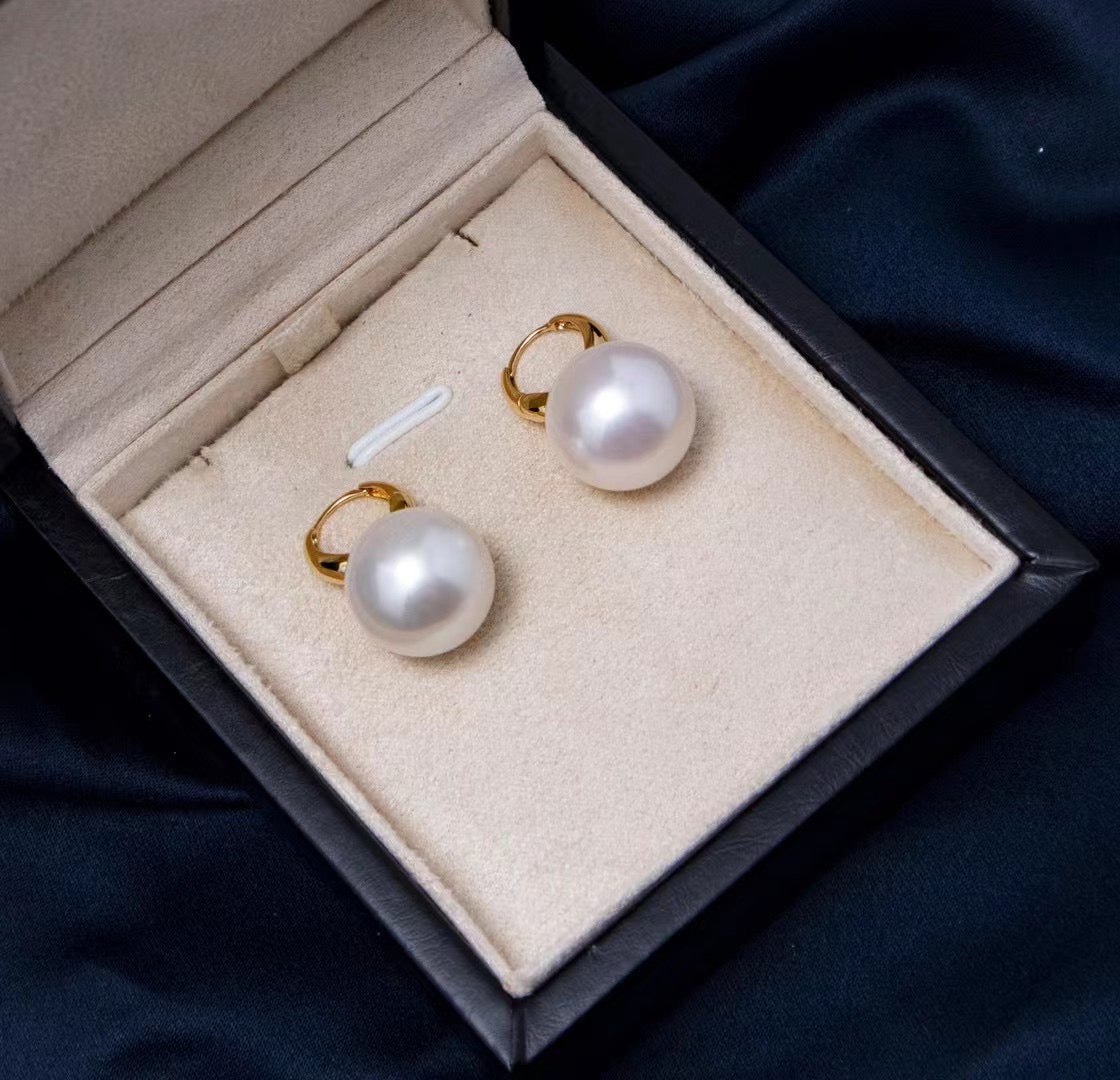 Round Hoop Freshwater Pearl 9.0-10.0mm Earrings Sterling Silver