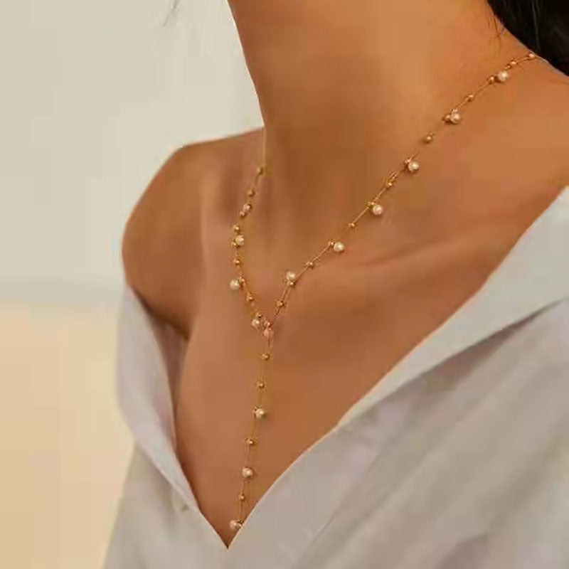 Y Shape Dainy Pearls Necklace