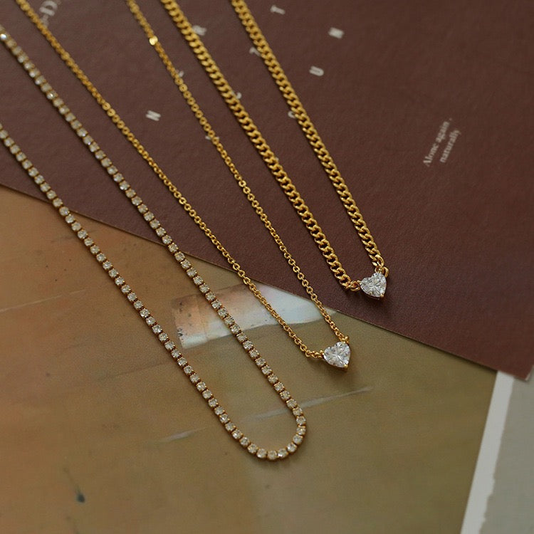 Layered Shine Heart CZ Cuba Chain Necklaces