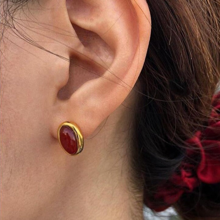 Red Onyx Earring Gold Vermeil