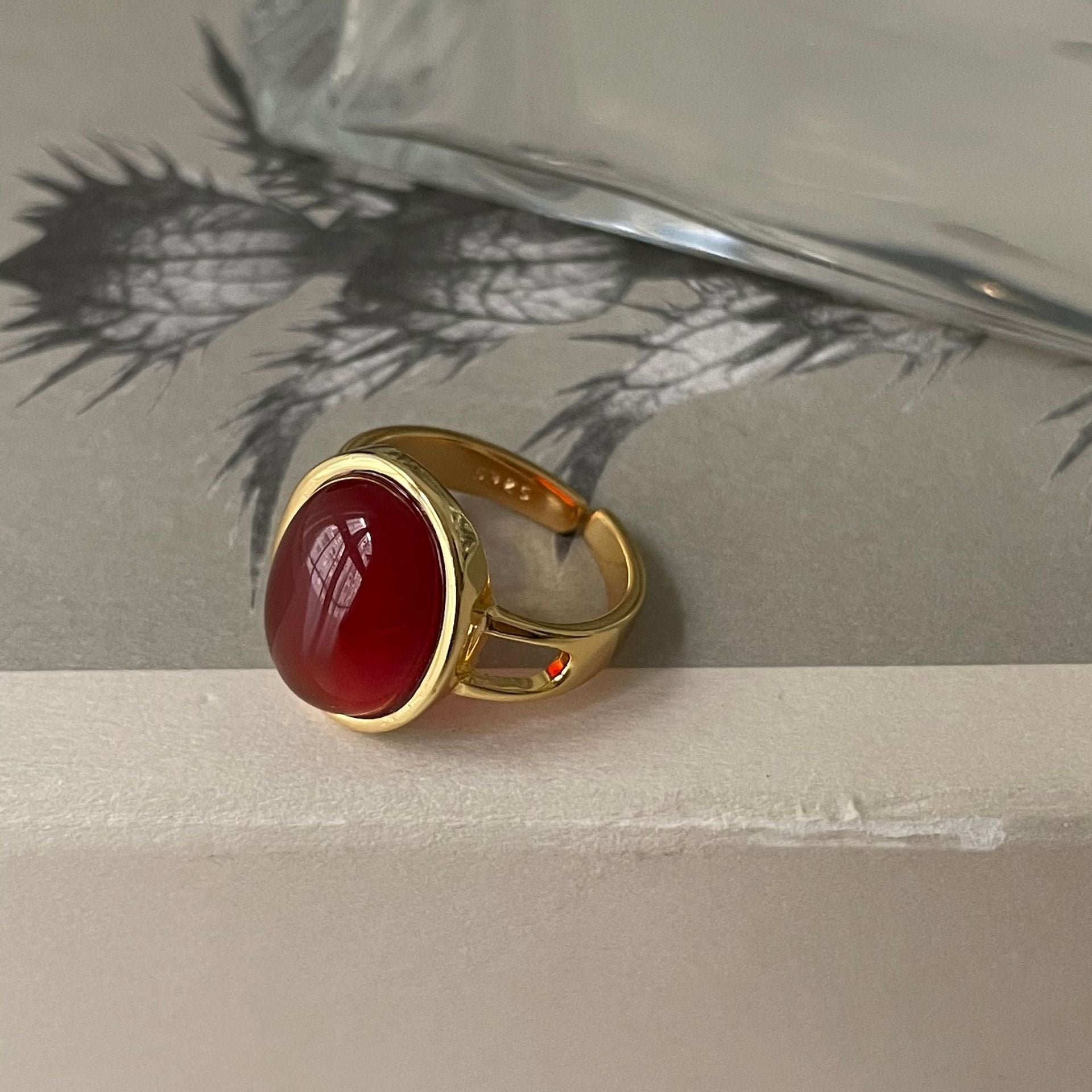 Red Onyx Ring Gold Vermeil