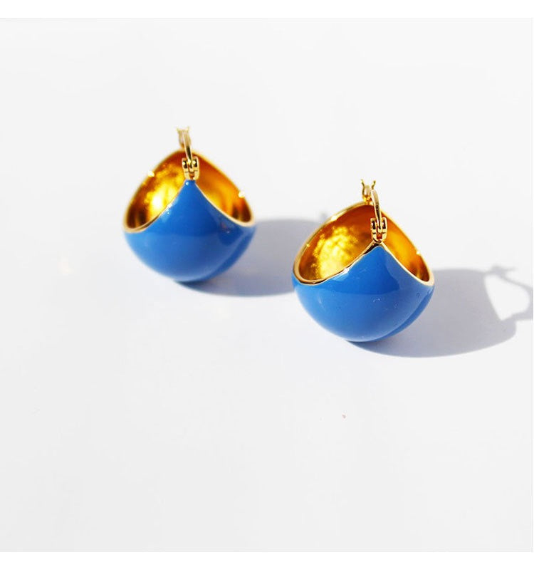 Color Enamel Round Disco Ball Hoop Stud Gold Earrings