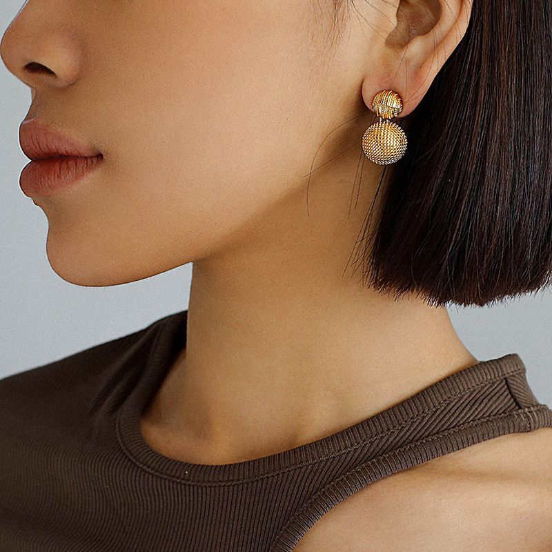 Dual Ball Gold Earrings