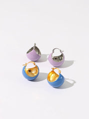 Color Enamel Round Disco Ball Hoop Stud Gold Earrings