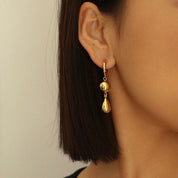 Teardrop Gold Ball Drop Hoop Earrings