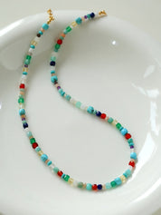 Blue Multi-gems stitching chain colorful necklace and bracelet ( Purchase Individually)