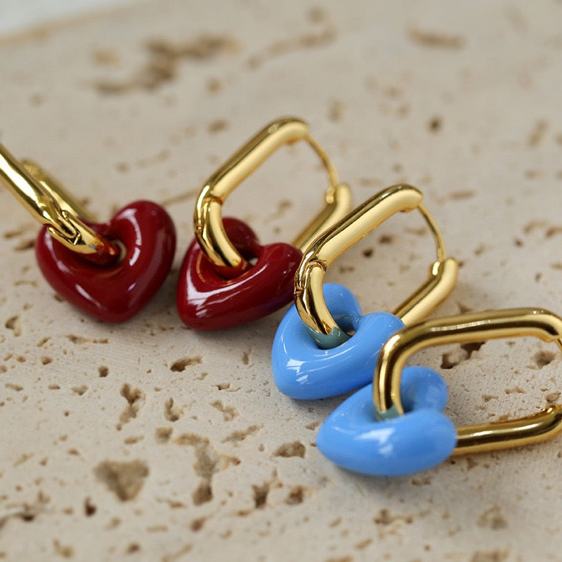 Enamel Glaze Heart Earrings