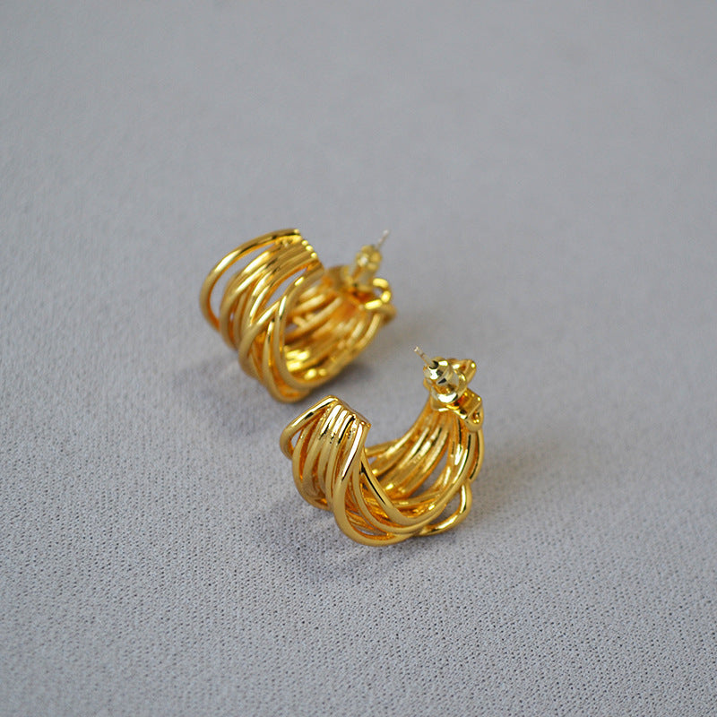 Multilayered Golden Strand Earrings