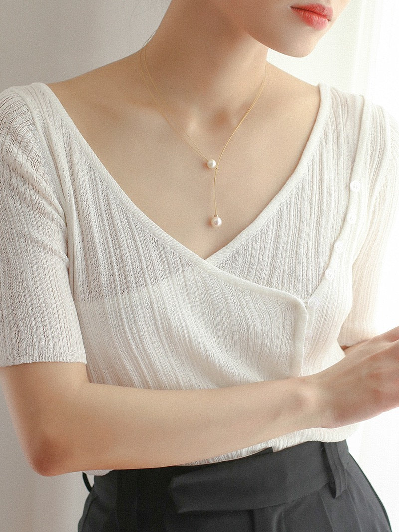 Y-Shape Pearl Choker Necklace